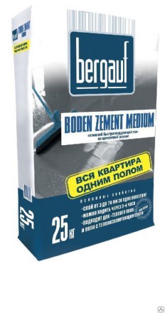 Ровнитель цементный Bergauf Boden zement gross, 25кг. (МН, толщ. 6-50мм, расх. 1,8-2,0кг/м2, проч. М200)